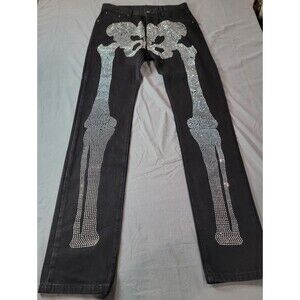 MNML Black Skeleton Rhinestone Jeans Men’s 32 Slim Streetwear Pants